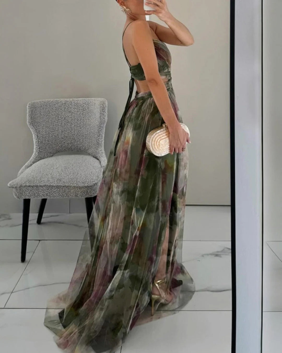 Aitana™ - Vestido de Gala en Gasa con Estampado Floral