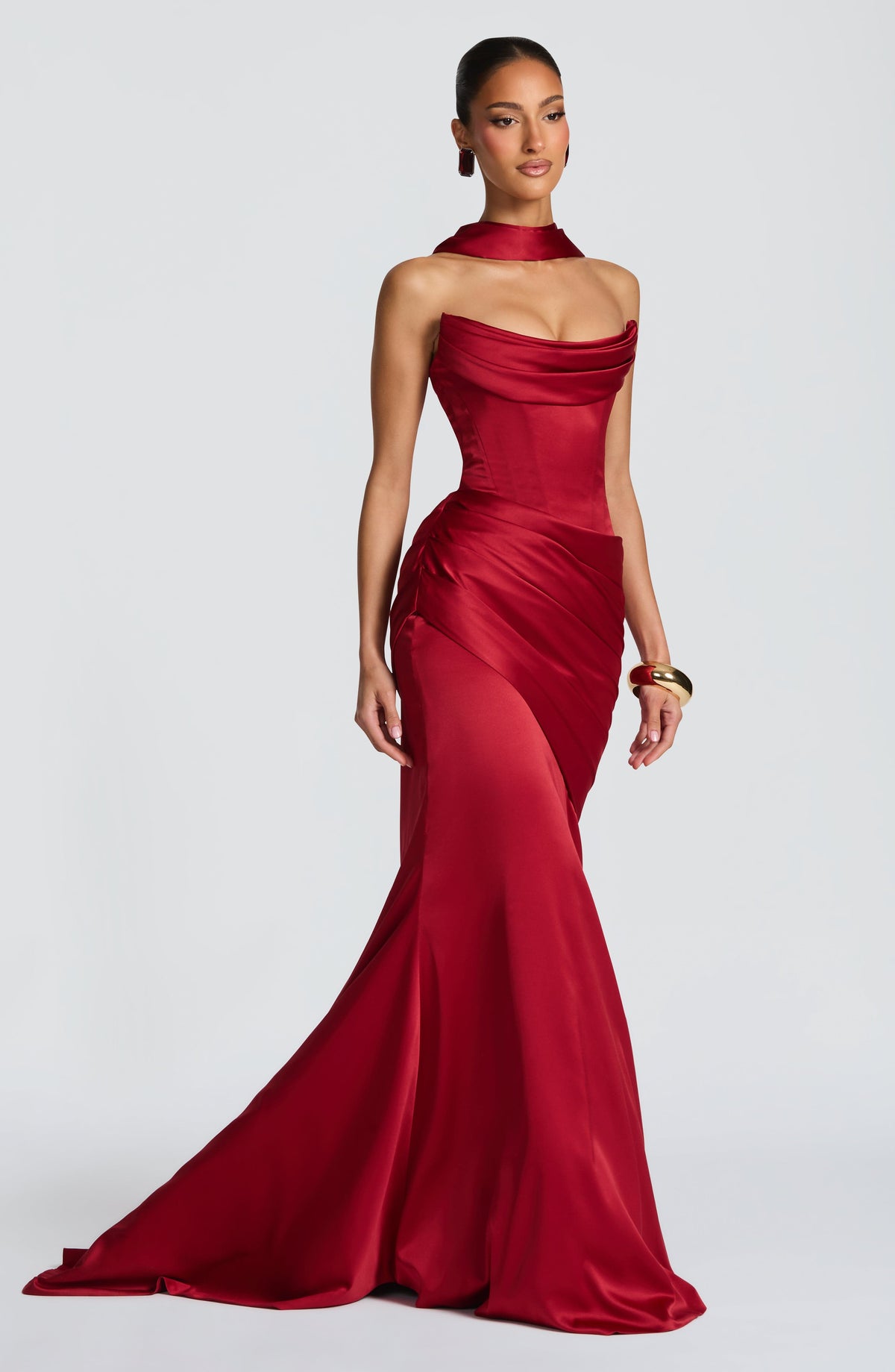 Aria™ - Vestido Largo Rojo Oscuro