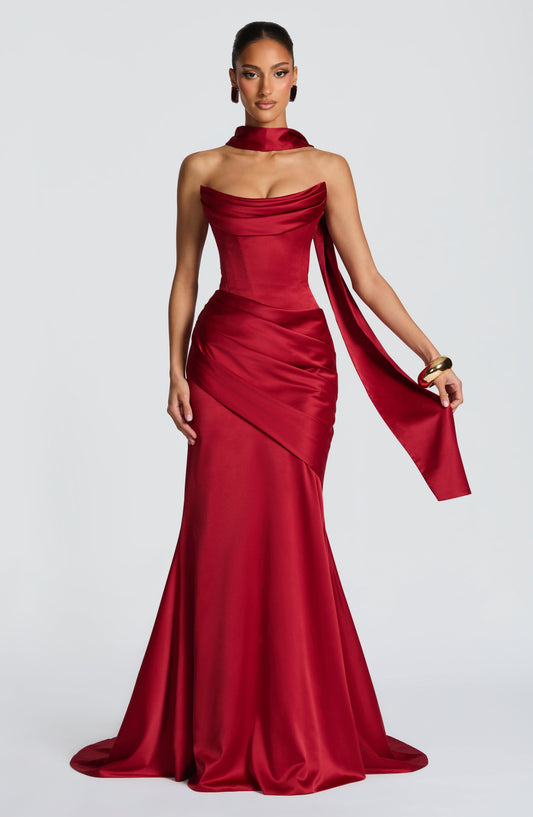 Aria™ - Vestido Largo Rojo Oscuro