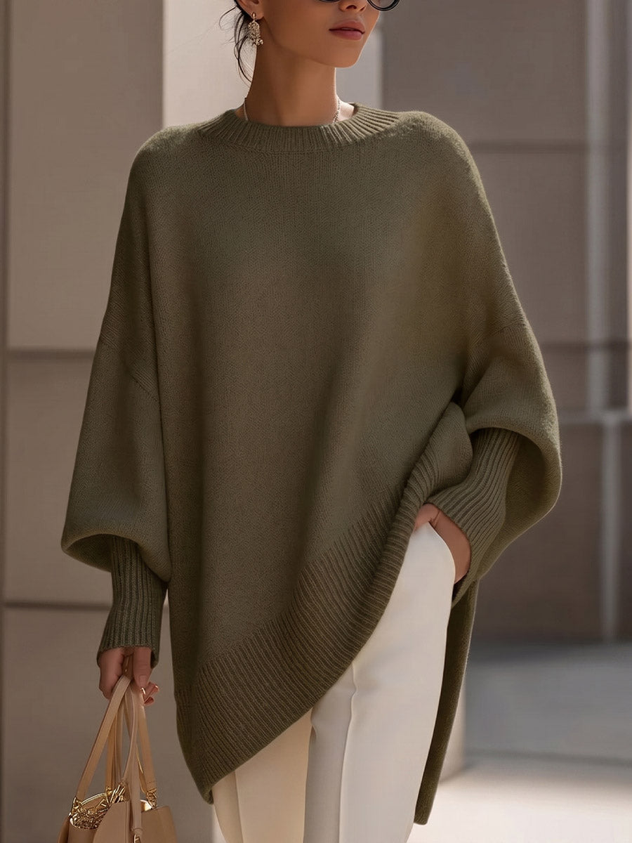 Jersey de punto holgado de manga larga y cuello redondo para mujer