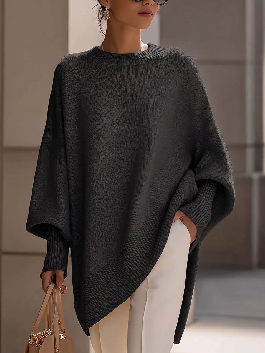Jersey de punto holgado de manga larga y cuello redondo para mujer