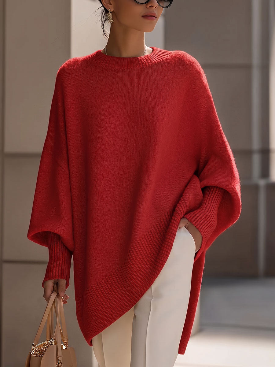 Jersey de punto holgado de manga larga y cuello redondo para mujer