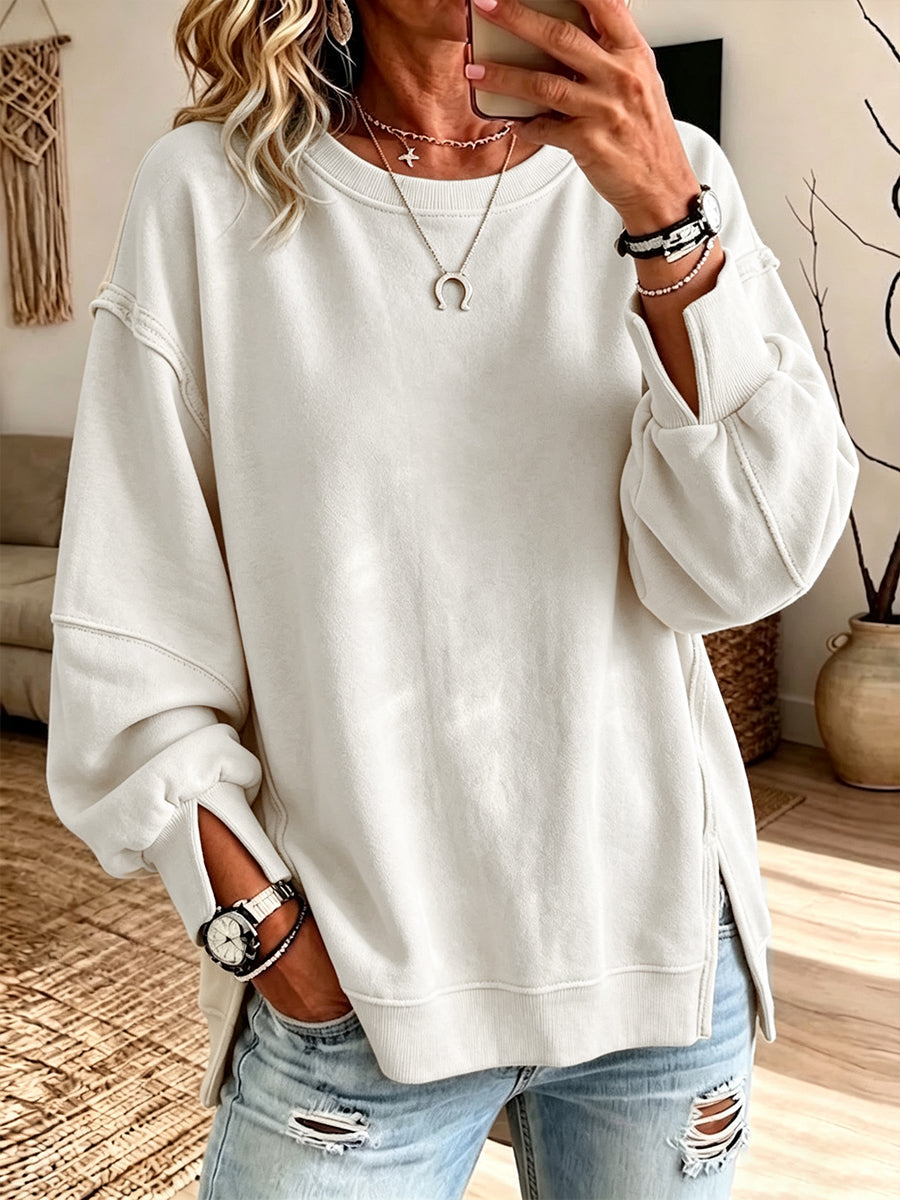 Sudadera oversize de algodón con cuello redondo y costuras visibles
