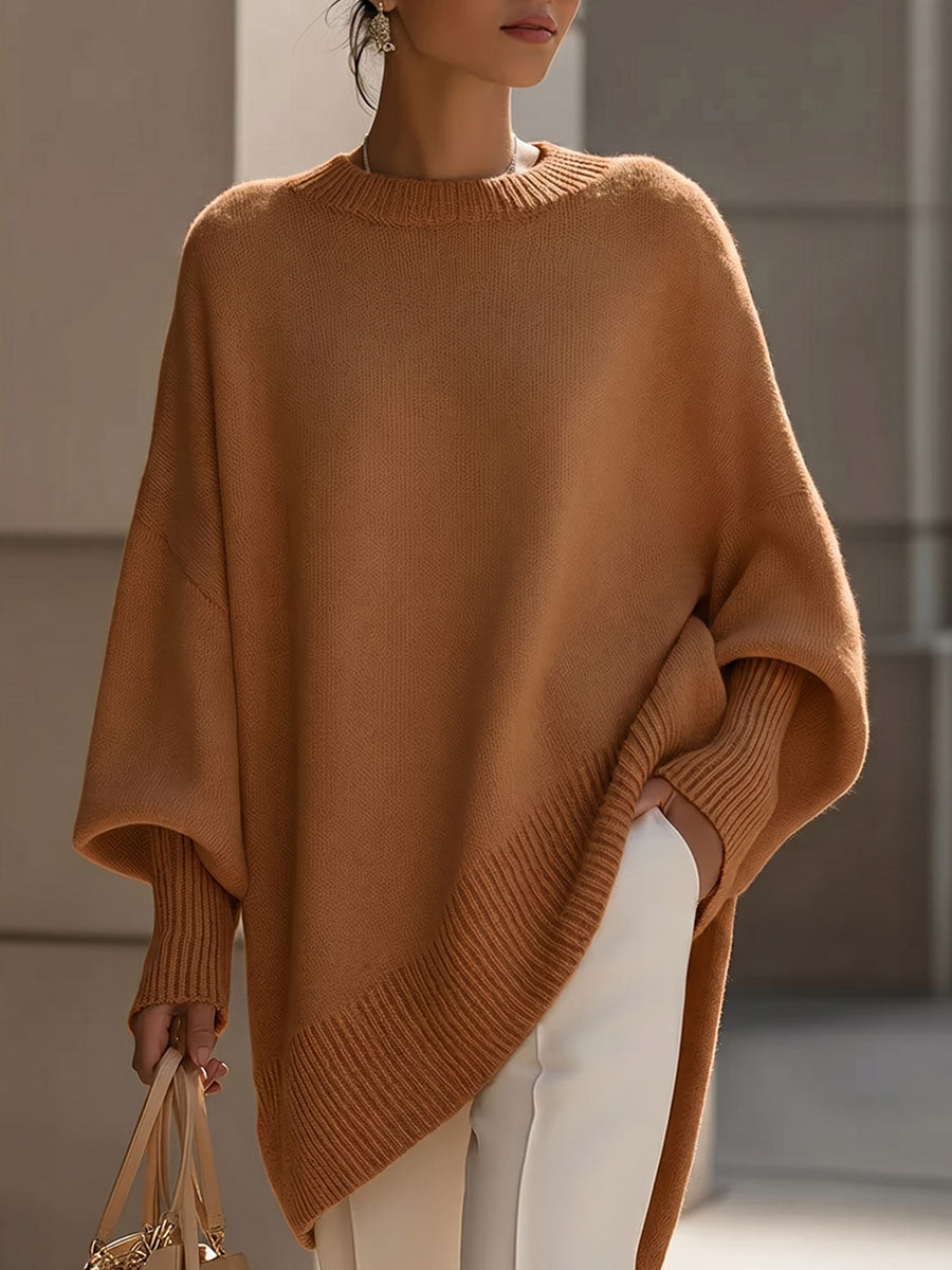 Jersey de punto holgado de manga larga y cuello redondo para mujer