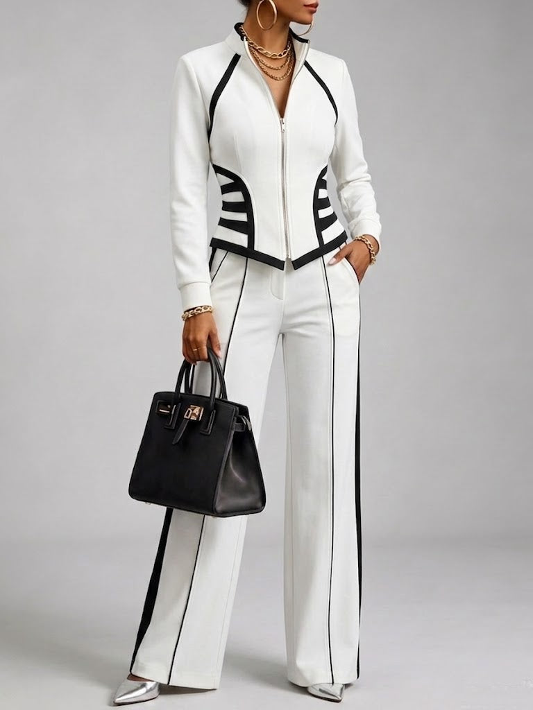 Conjunto de pantalón de dos piezas ajustado y elástico con ribete negro