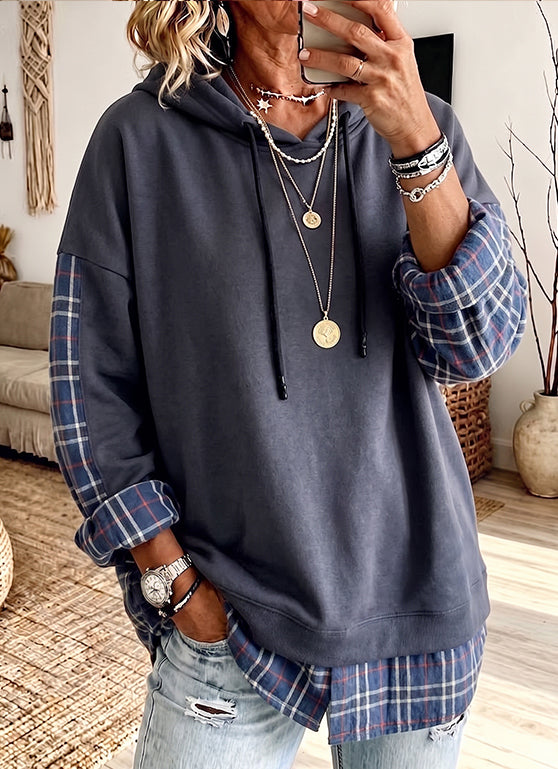 Sudadera con capucha de cuadros y diseño de paneles