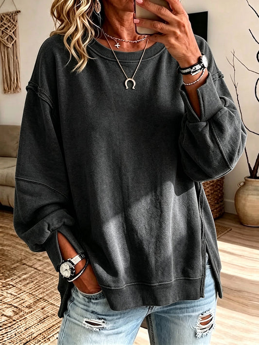 Sudadera oversize de algodón con cuello redondo y costuras visibles