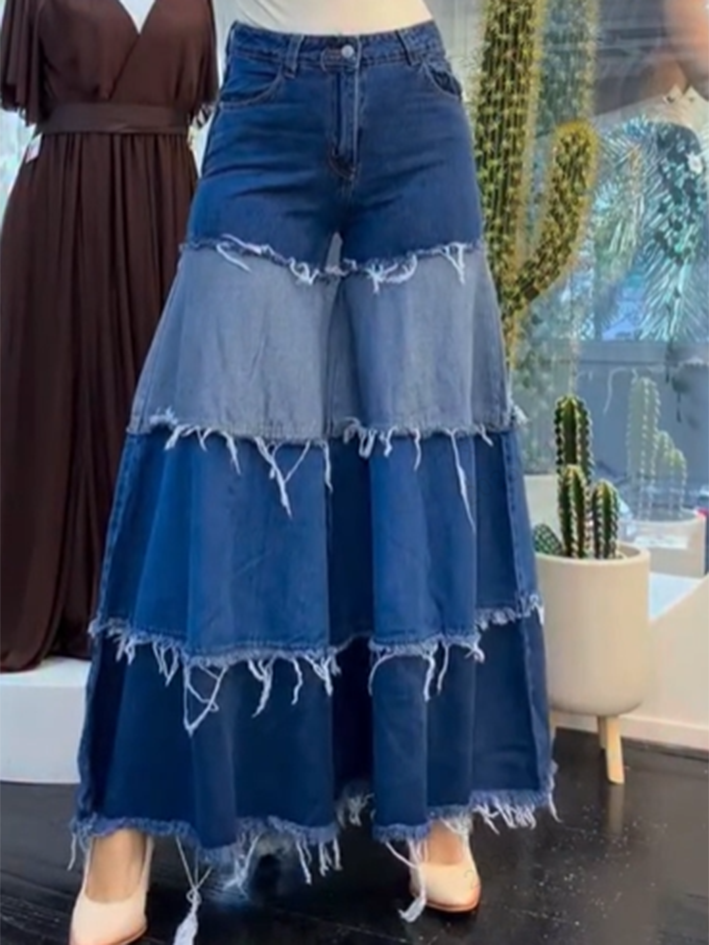 Vaqueros boho de pierna ancha con diseño patchwork