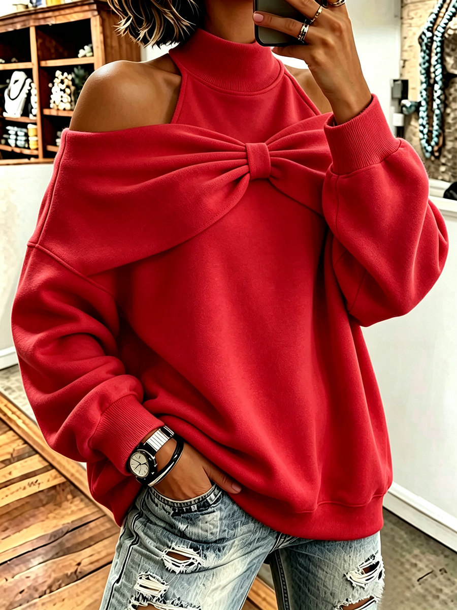 Sudadera oversize de cuello alto con detalle de lazo