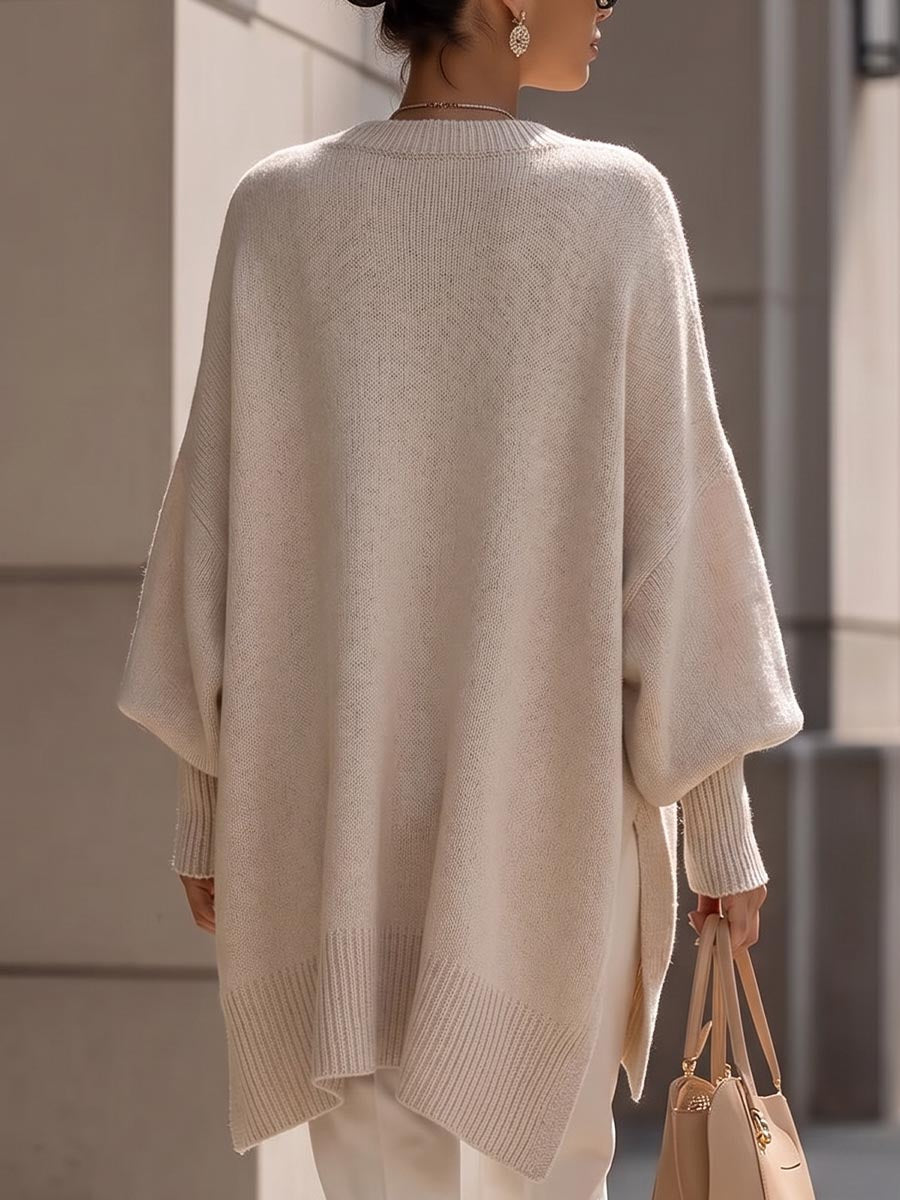 Jersey de punto holgado de manga larga y cuello redondo para mujer