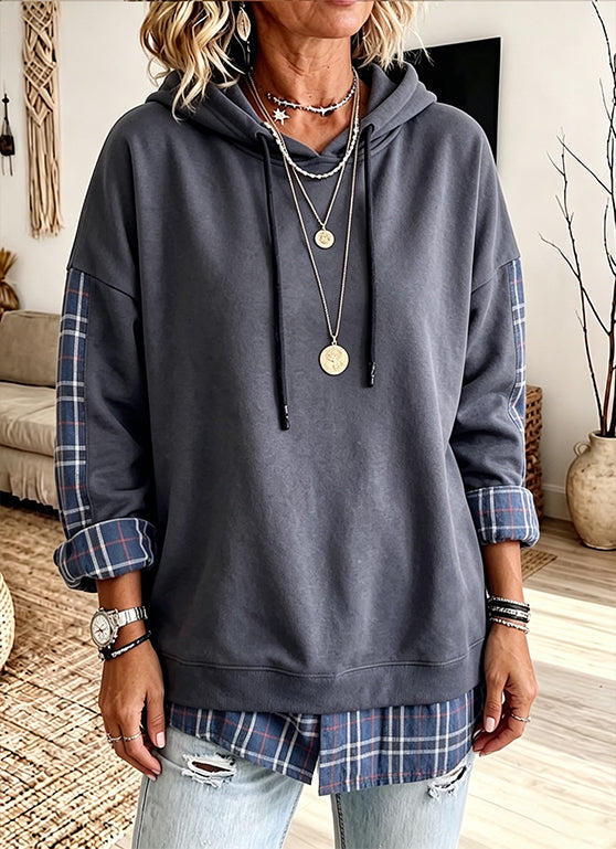 Sudadera con capucha de cuadros y diseño de paneles