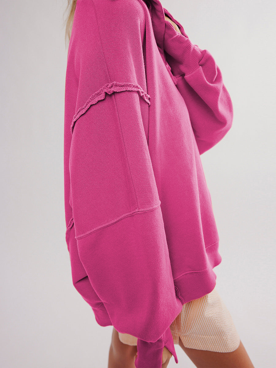 Sudadera Henley oversize de algodón con bordes sin rematar