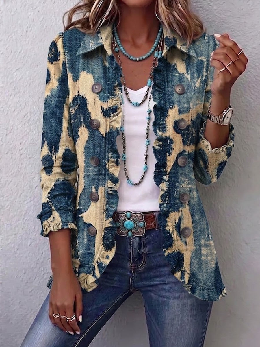 Chaqueta boho con volantes y efecto tie-dye desgastado