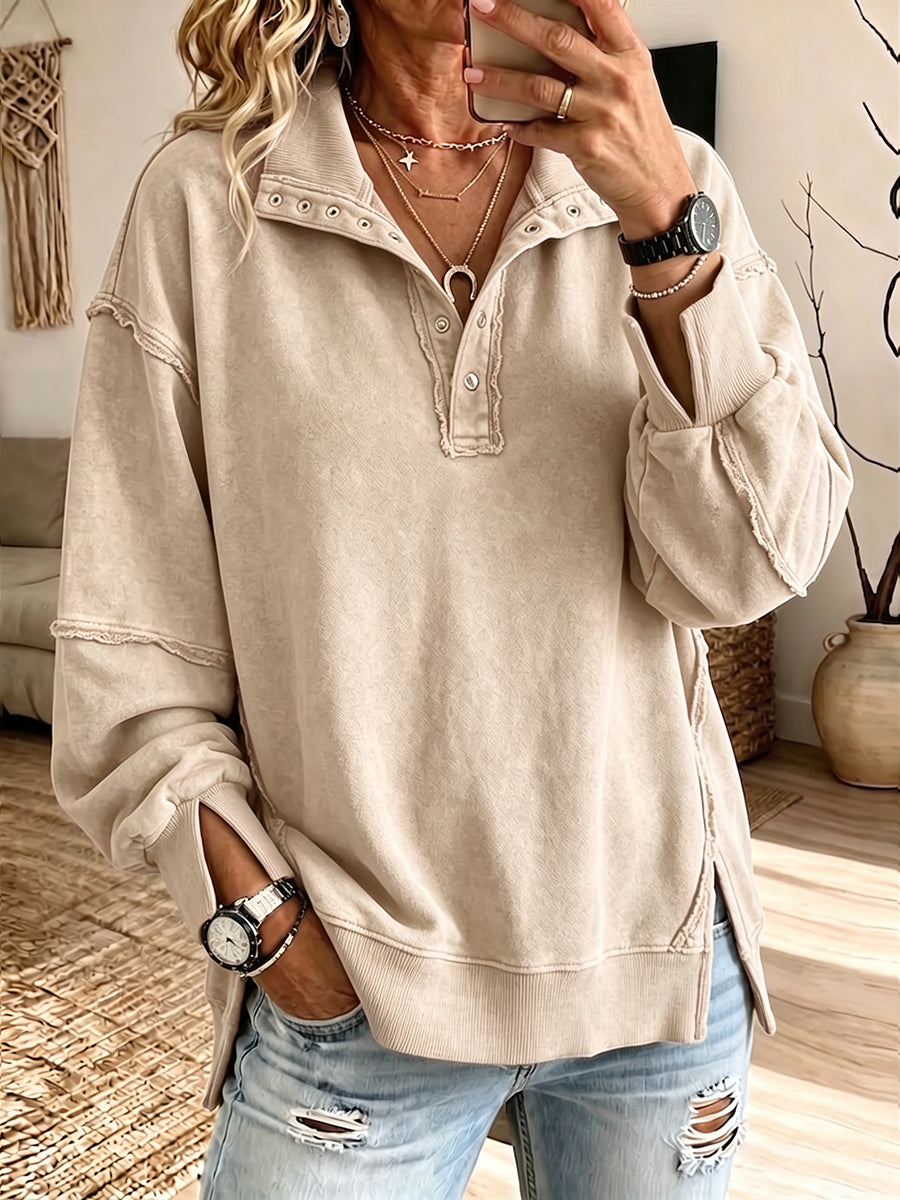 Sudadera Henley oversize de algodón con bordes sin rematar