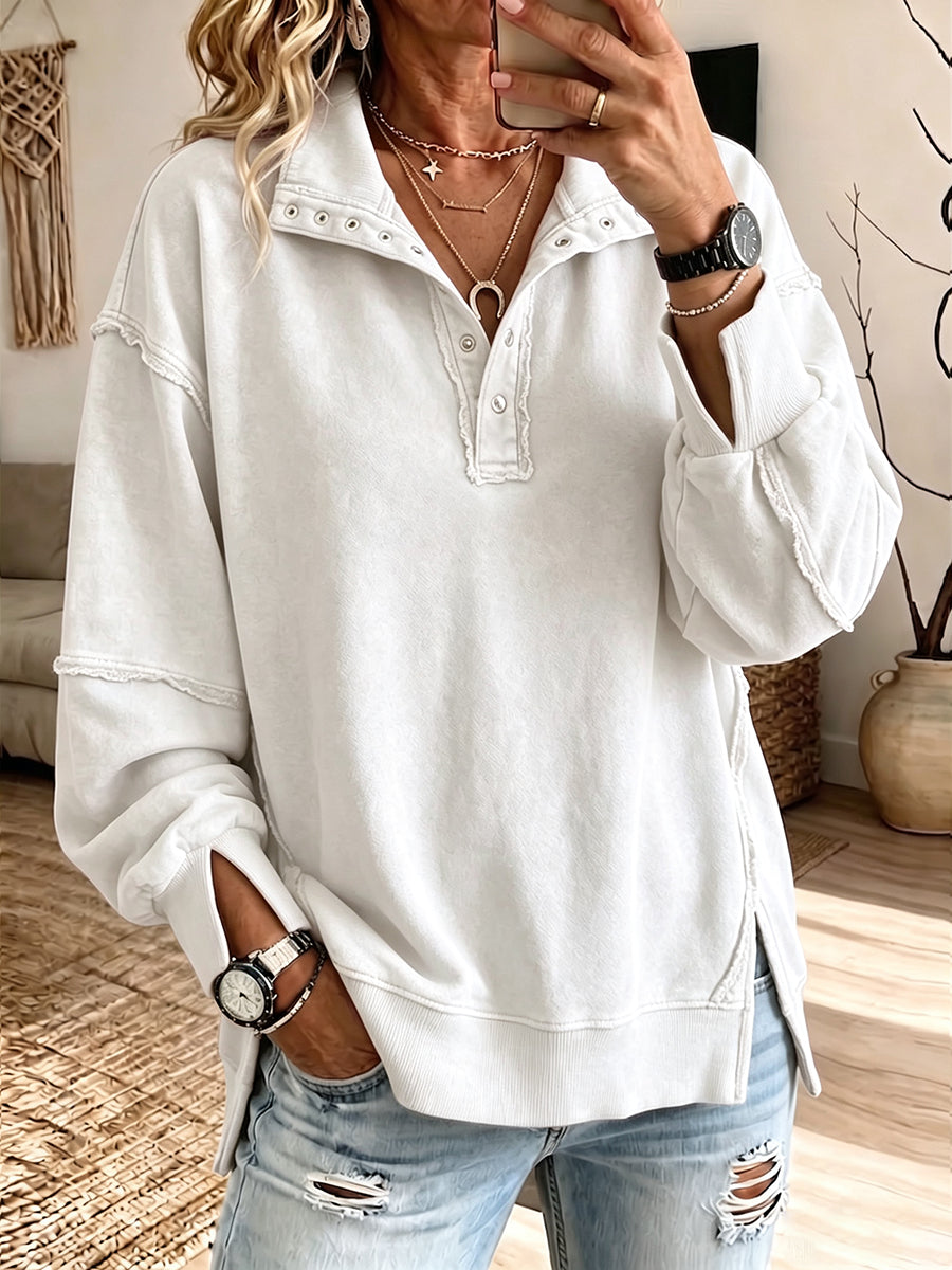 Sudadera Henley oversize de algodón con bordes sin rematar
