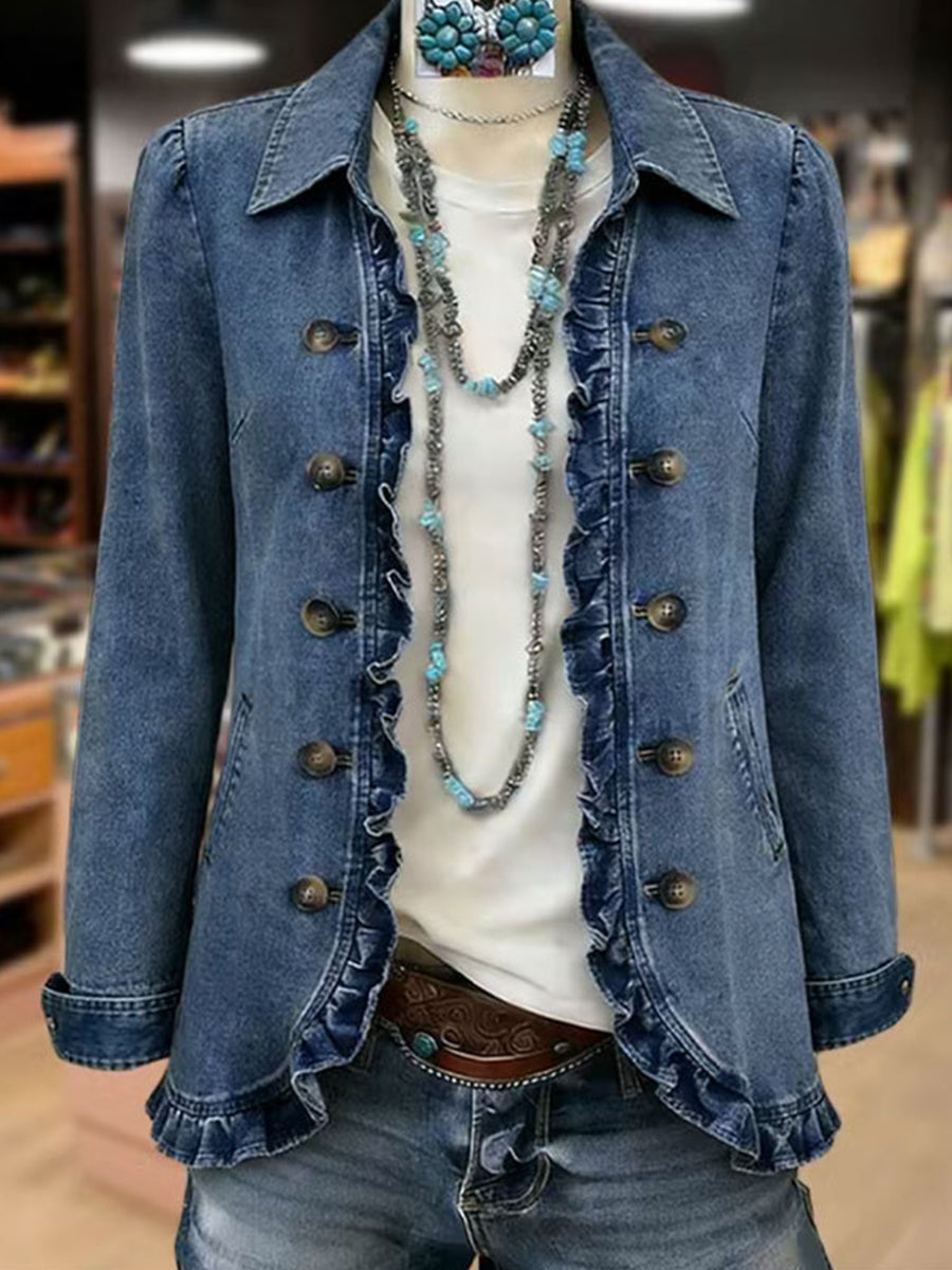 Elegante chaqueta vaquera con volantes