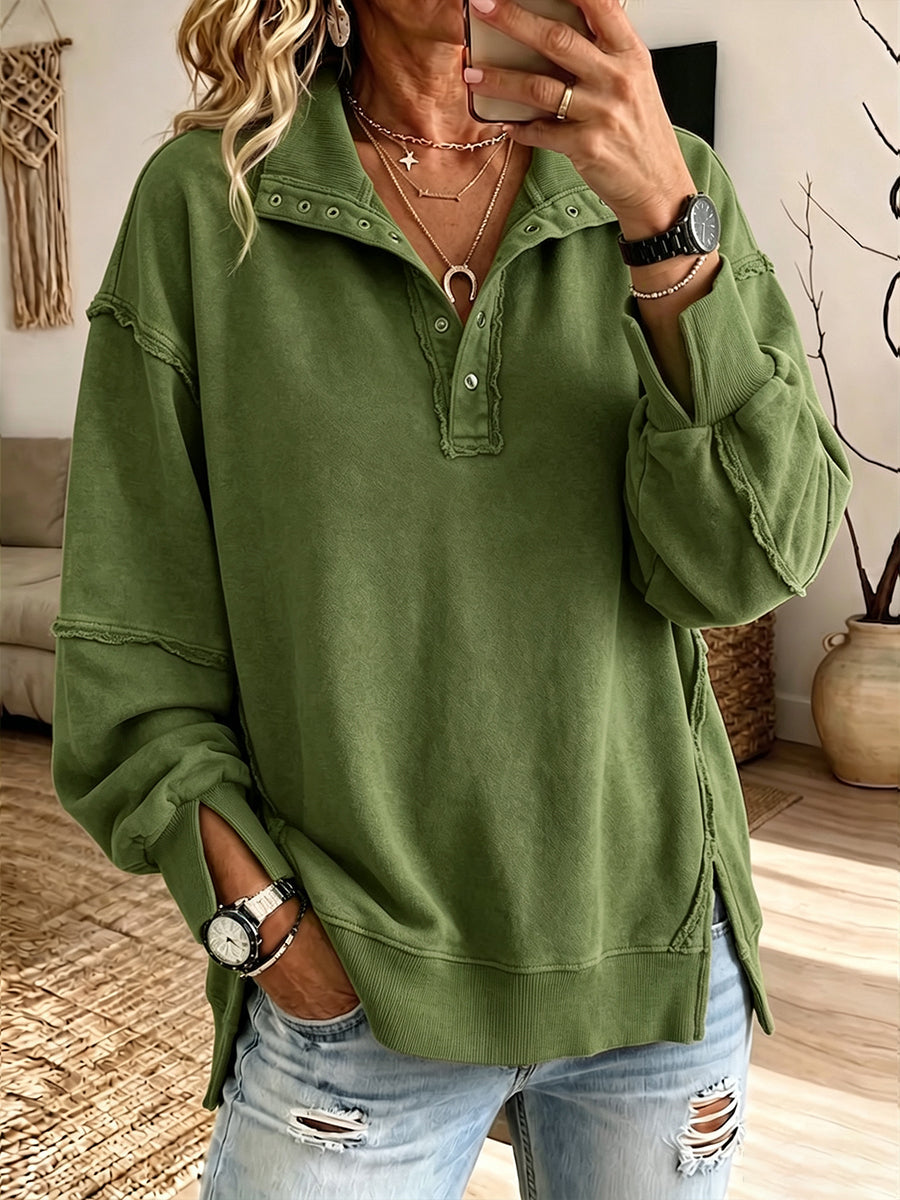 Sudadera Henley oversize de algodón con bordes sin rematar