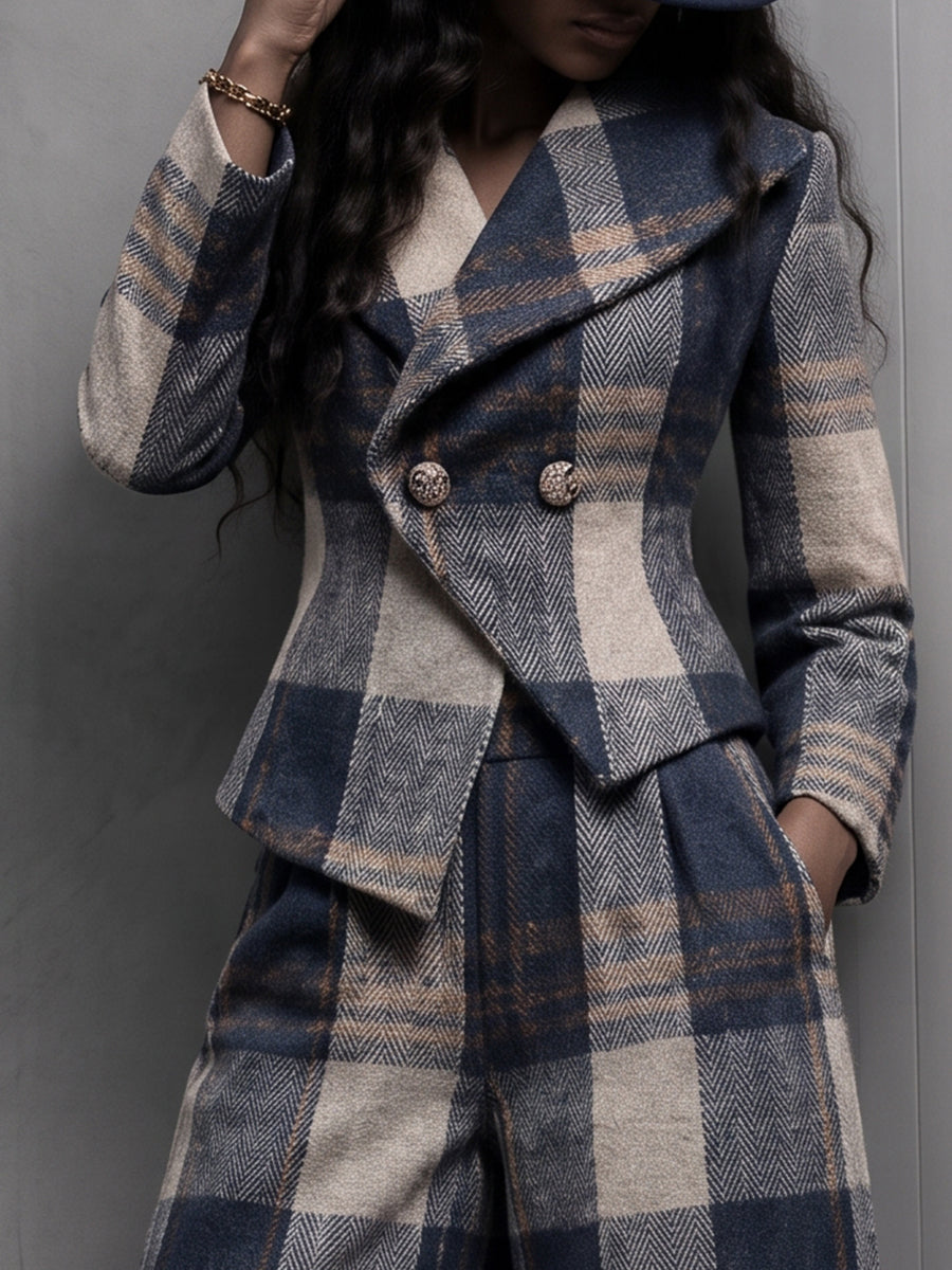 Blazer de cuadros sofisticado confeccionado con mezcla de lana