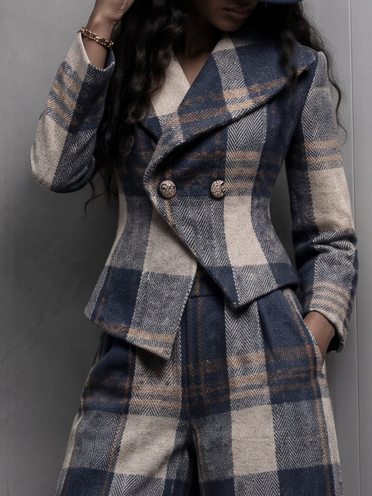 Blazer de cuadros sofisticado confeccionado con mezcla de lana