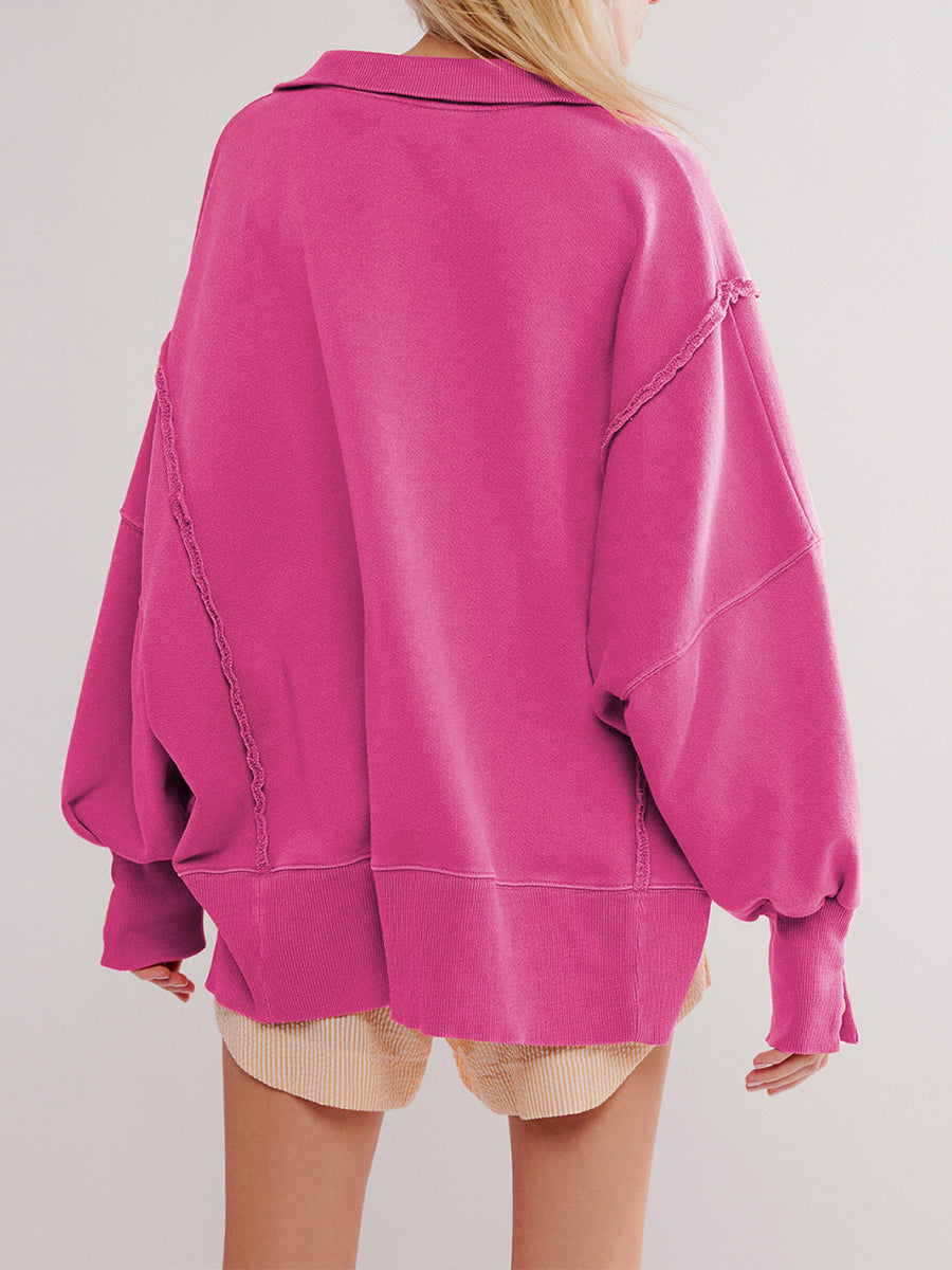Sudadera Henley oversize de algodón con bordes sin rematar
