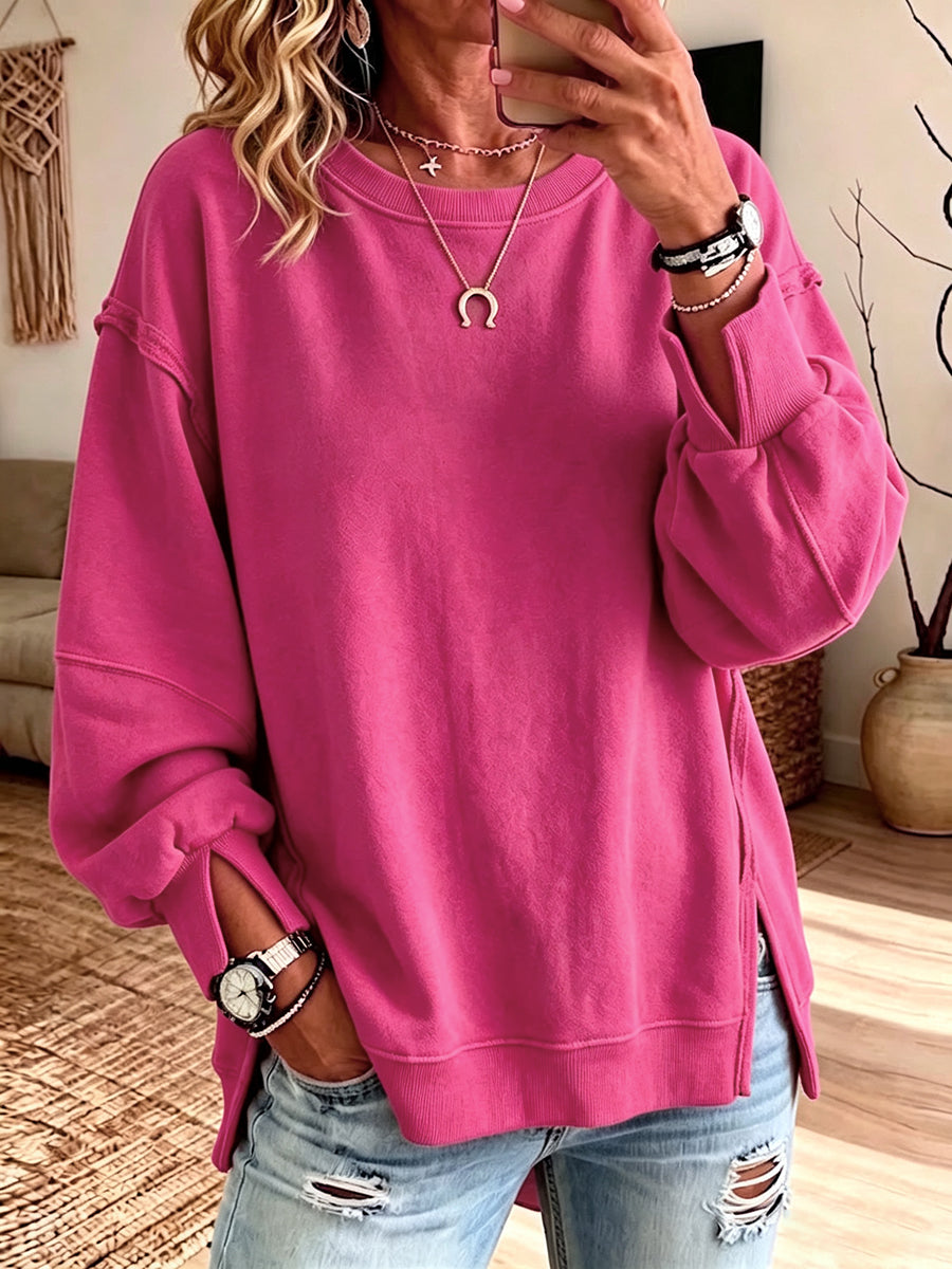 Sudadera oversize de algodón con cuello redondo y costuras visibles