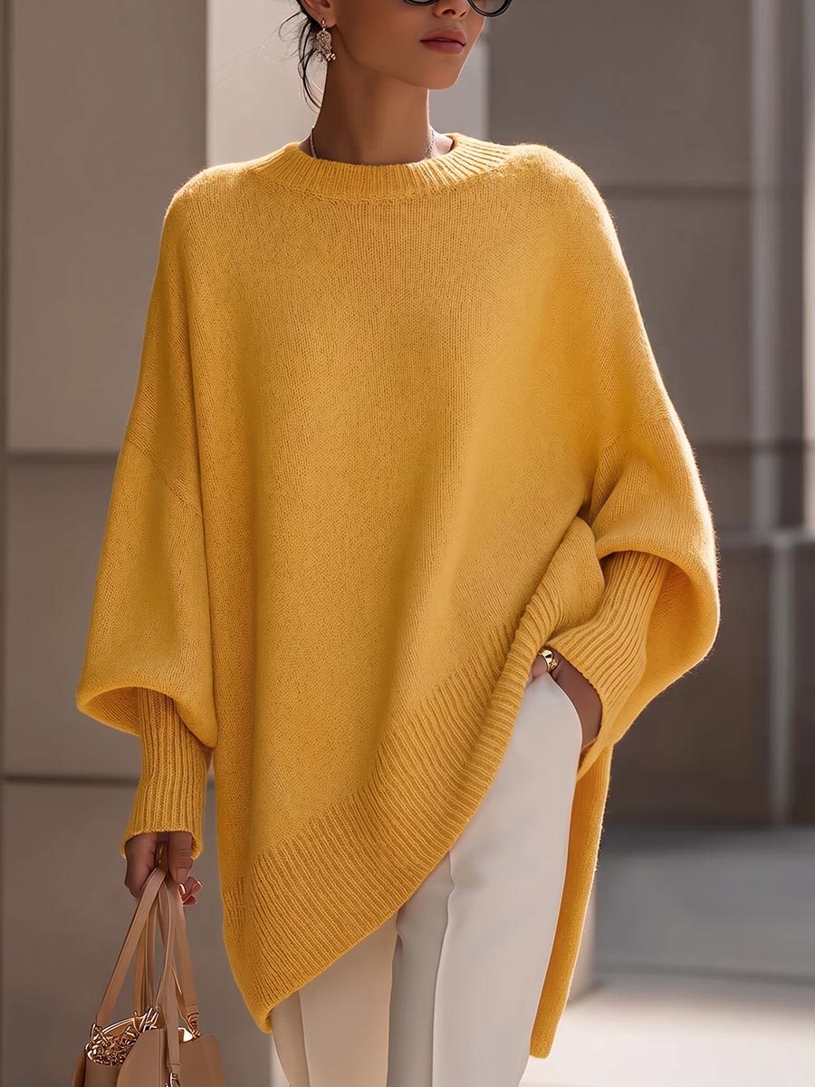 Jersey de punto holgado de manga larga y cuello redondo para mujer