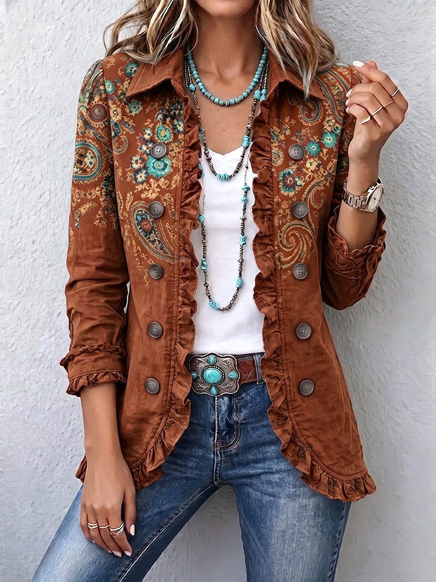 Chaqueta bohemia con estampado paisley y volantes