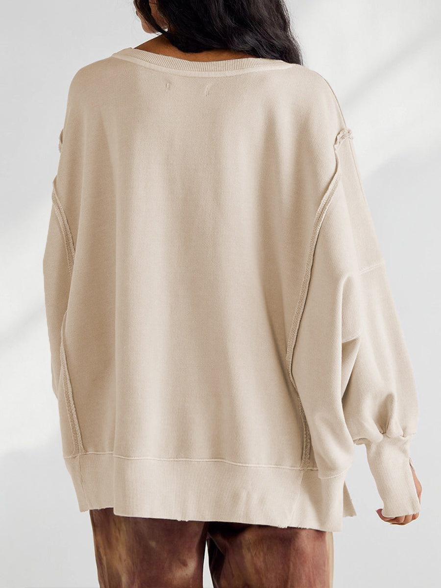 Sudadera oversize de algodón con cuello redondo y costuras visibles