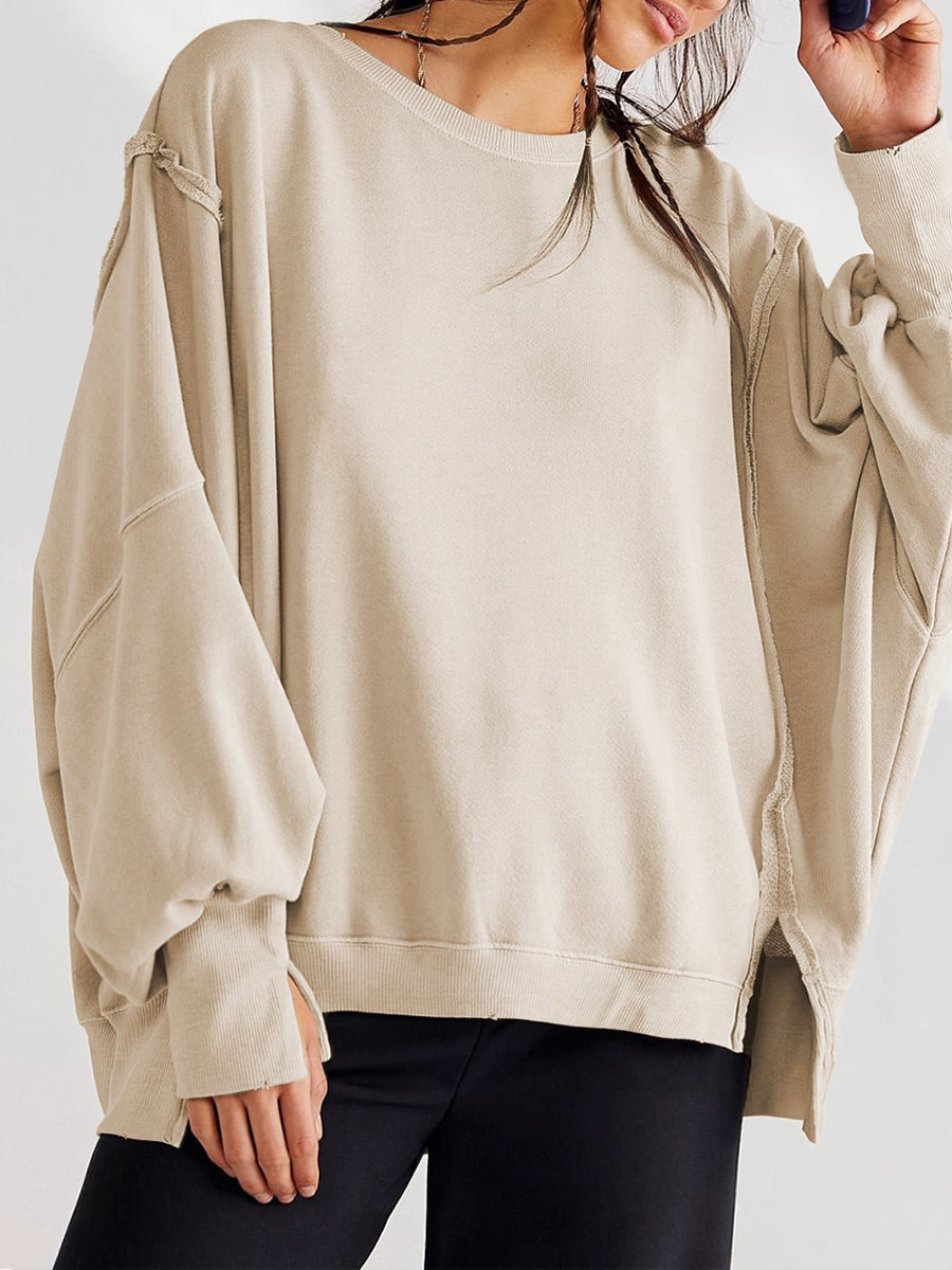 Sudadera oversize de algodón con cuello redondo y costuras visibles