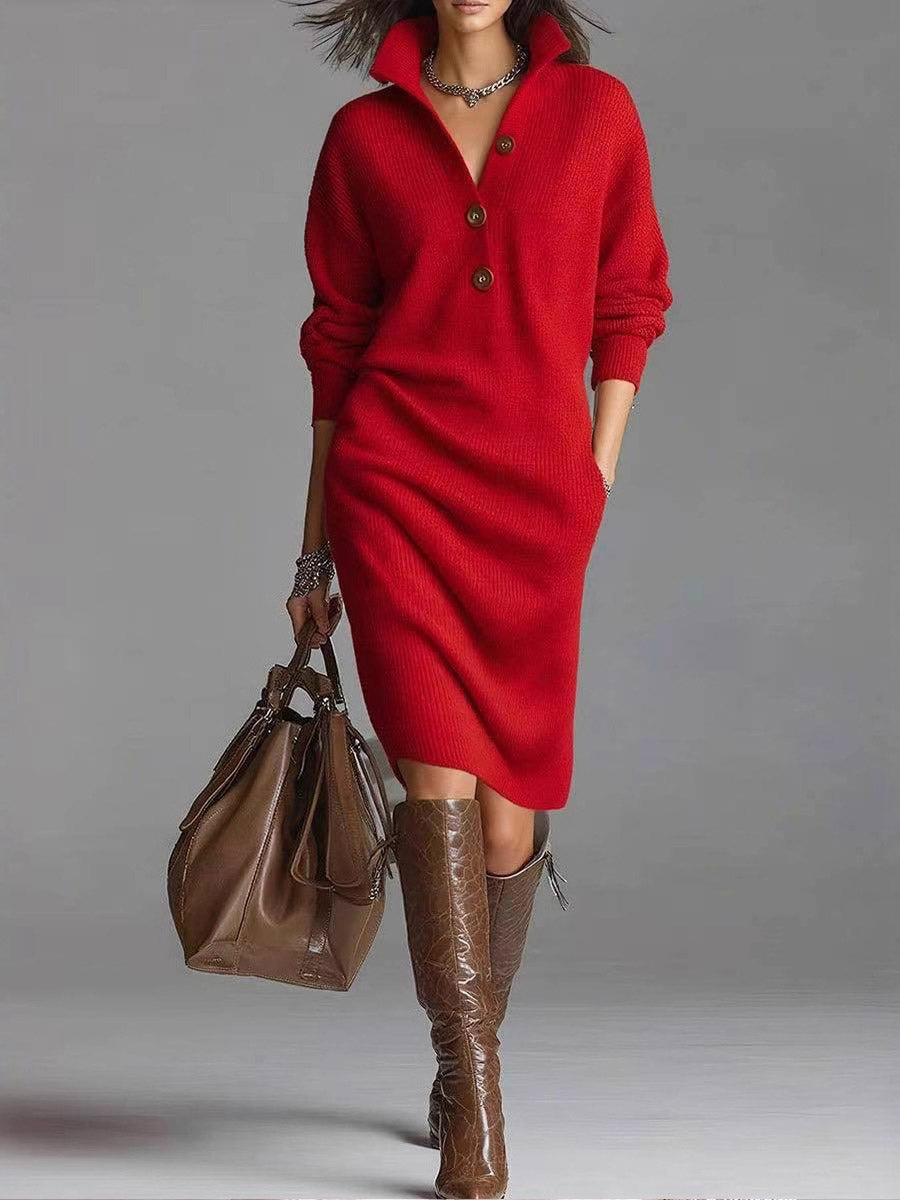 Vestido de punto holgado de manga larga y cuello alto para mujer