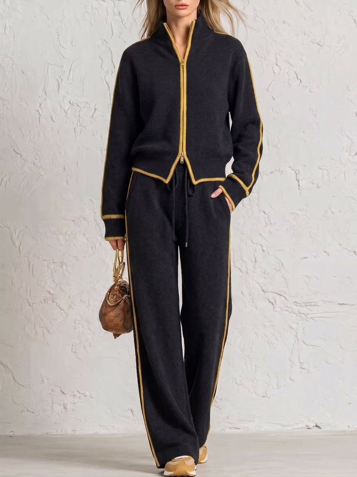 Conjunto de punto de dos piezas con detalles en contraste