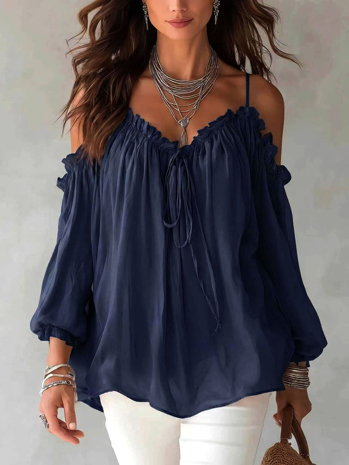 Blusa boho de gasa con volantes y hombros descubiertos