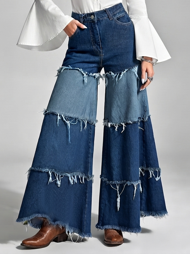 Vaqueros boho de pierna ancha con diseño patchwork