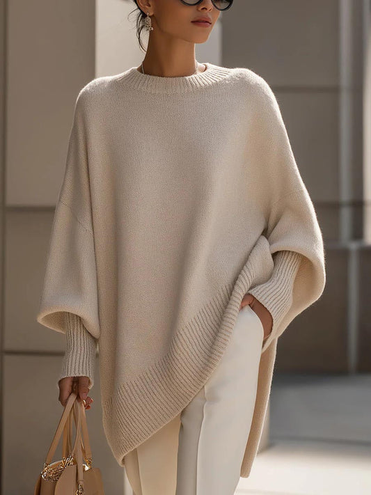 Jersey de punto holgado de manga larga y cuello redondo para mujer