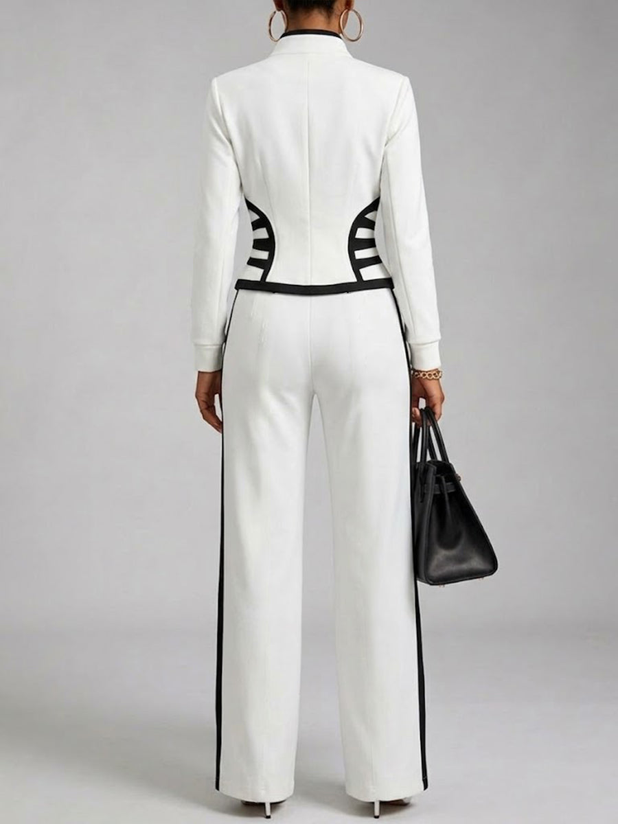 Conjunto de pantalón de dos piezas ajustado y elástico con ribete negro