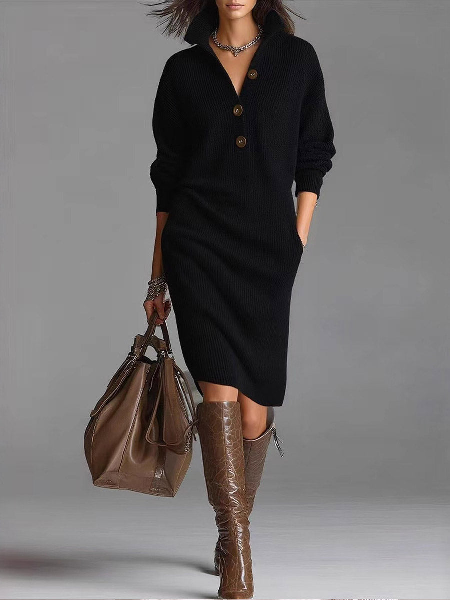 Vestido de punto holgado de manga larga y cuello alto para mujer