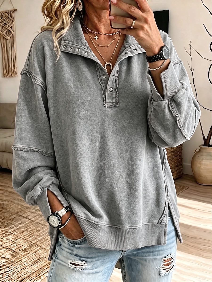 Sudadera Henley oversize de algodón con bordes sin rematar