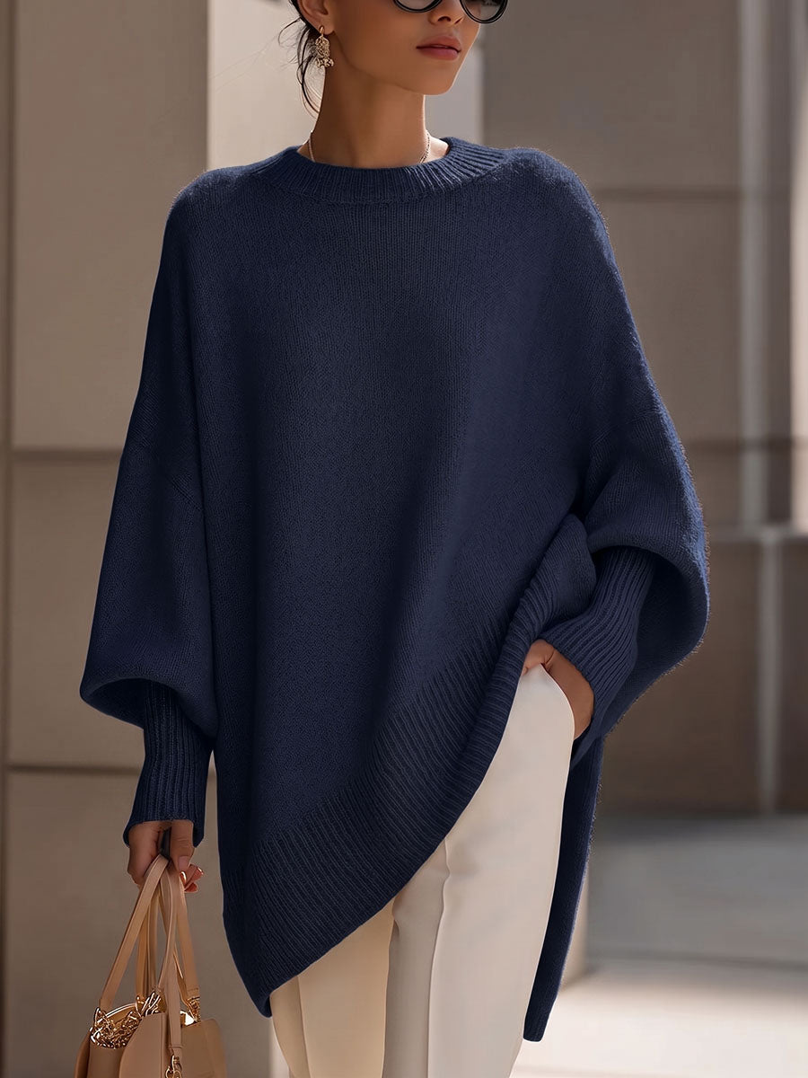 Jersey de punto holgado de manga larga y cuello redondo para mujer