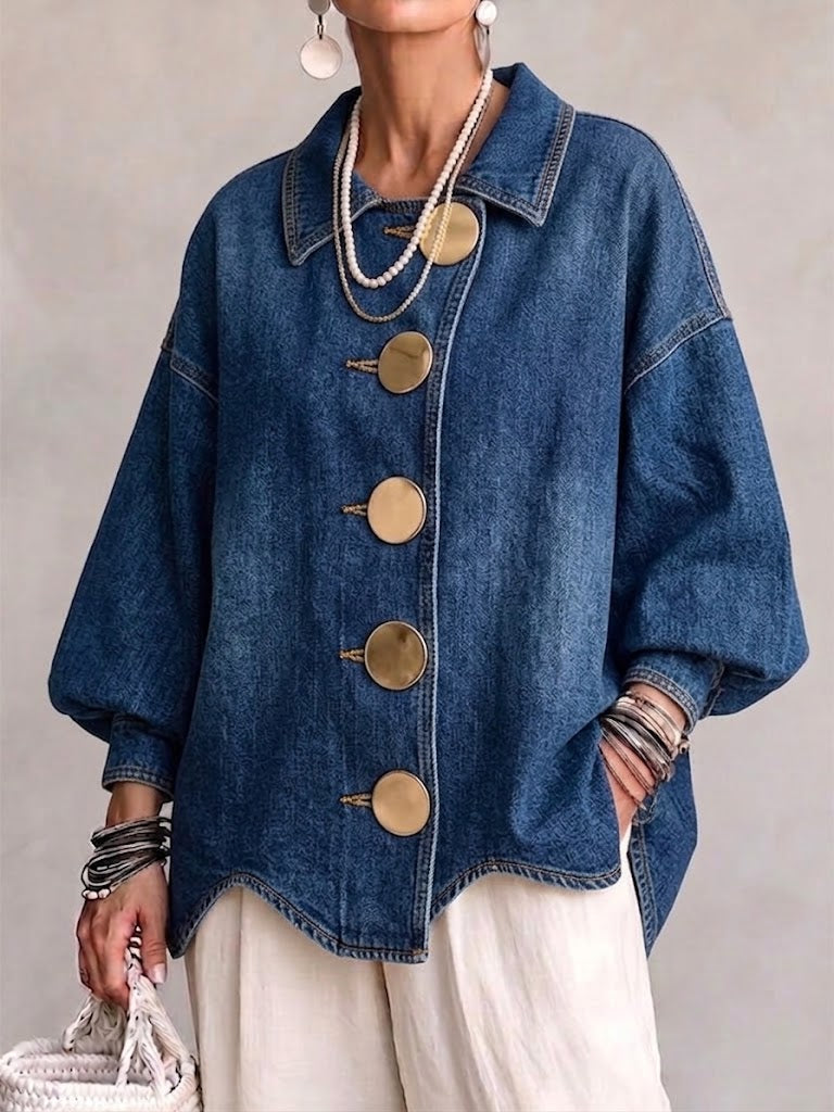 Chaqueta vaquera oversize con cuello y grandes botones metálicos