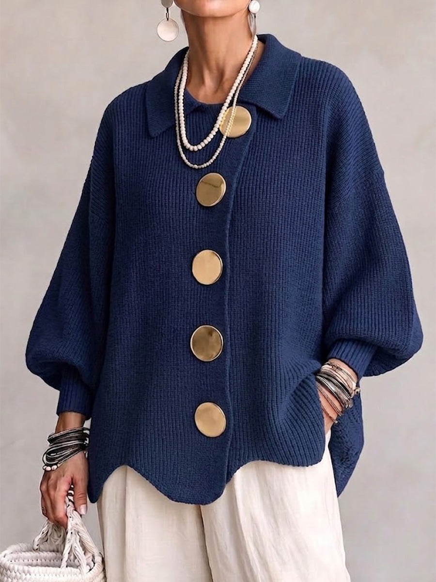 Cárdigan de punto oversize con cuello y grandes botones metálicos