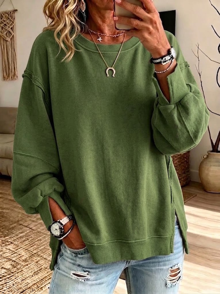 Sudadera oversize de algodón con cuello redondo y costuras visibles