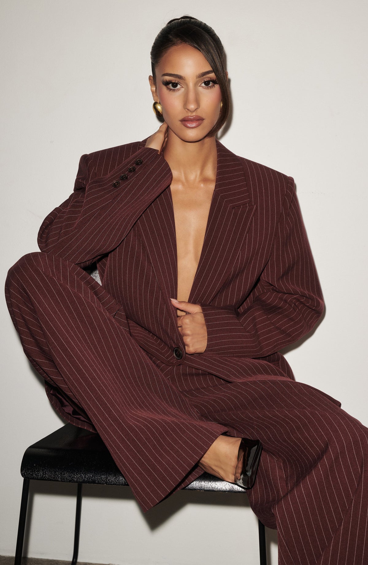 Carmen™ - Blazer Sastre en Burdeos con Raya Diplomática