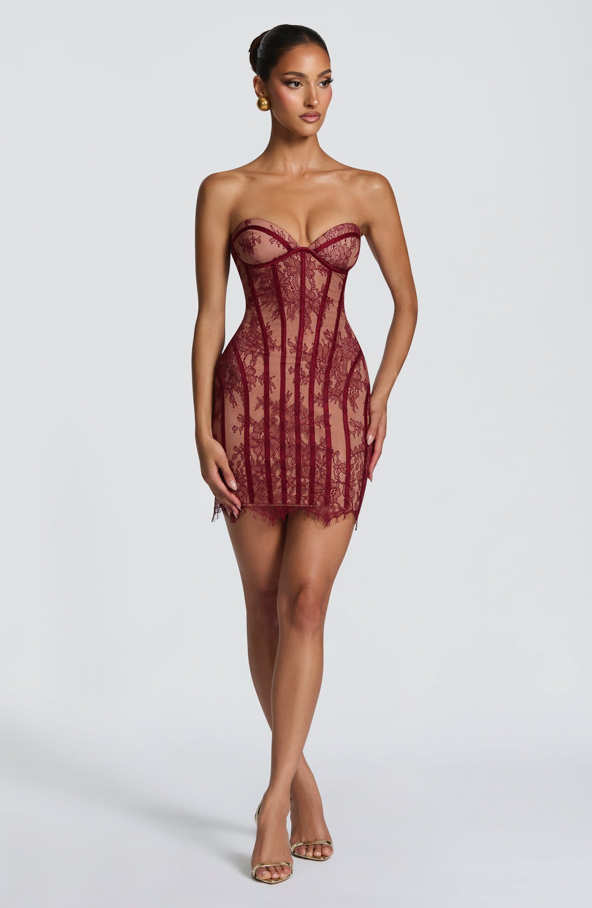 Sian™ - Vestido Mini en Encaje Floral Burgundy