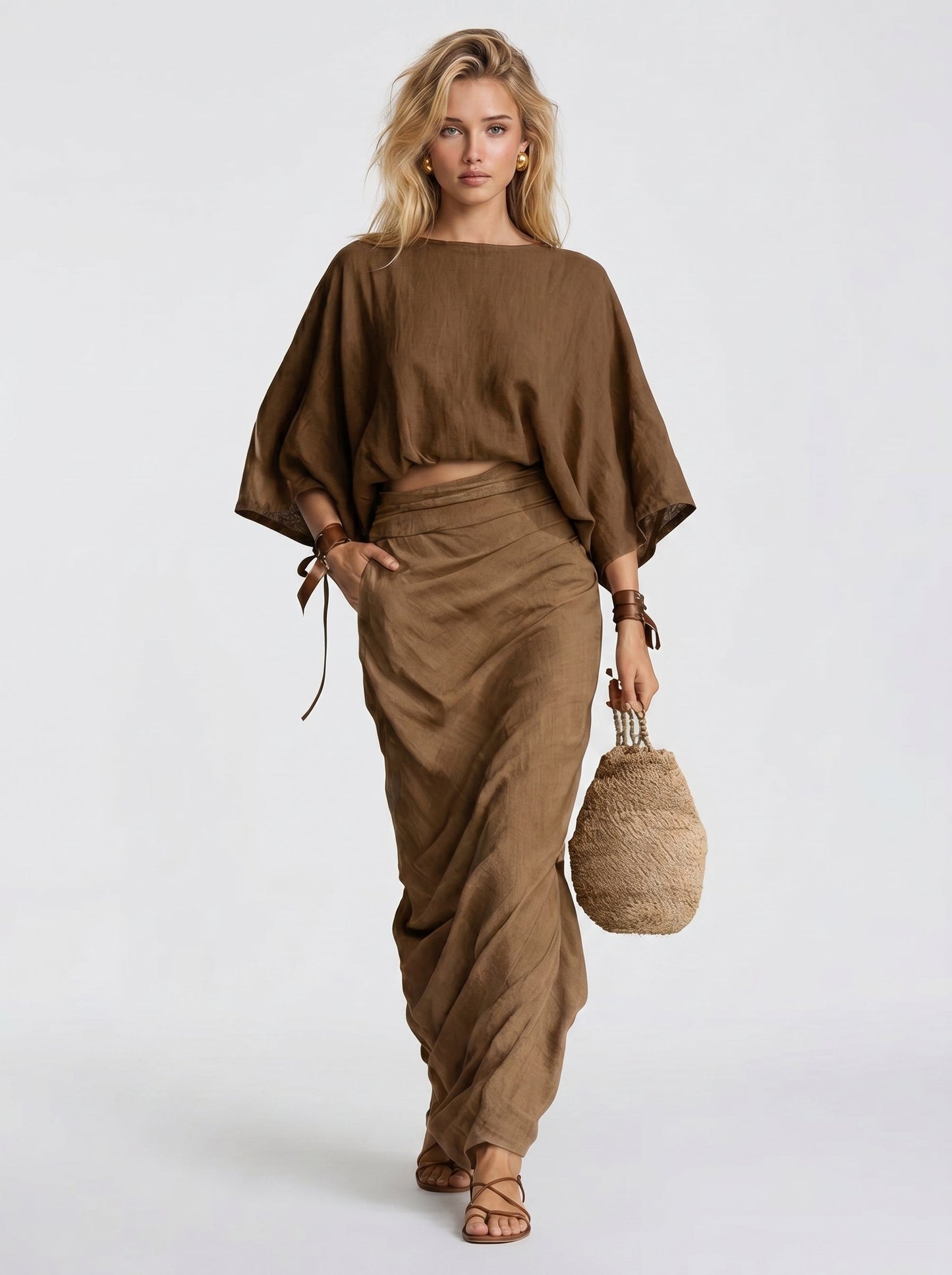 Evaluna™ - Conjunto de Top Dolmán y Falda Maxi