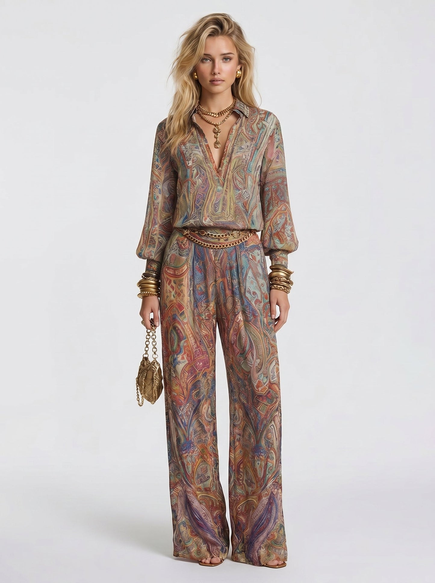 Maya™ - Conjunto de Gala en Palazzo y Estampado Paisley