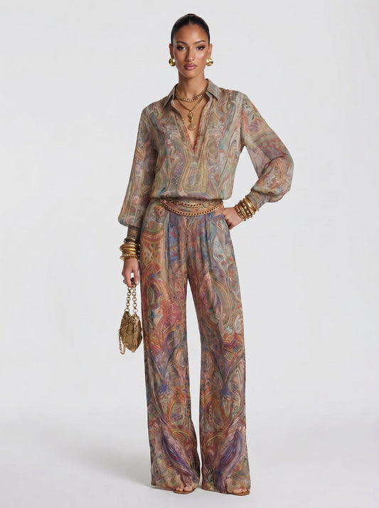 Maya™ - Conjunto de Gala en Palazzo y Estampado Paisley