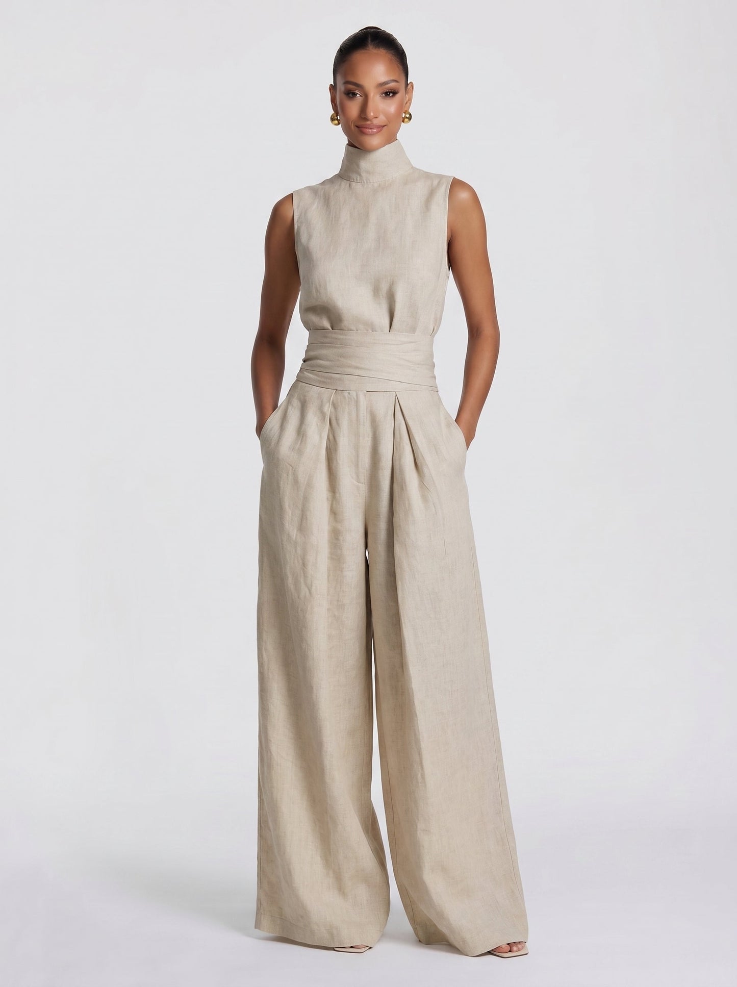 Ariadna™ - Conjunto de Gala en Palazzo y Cuello Alto Premium