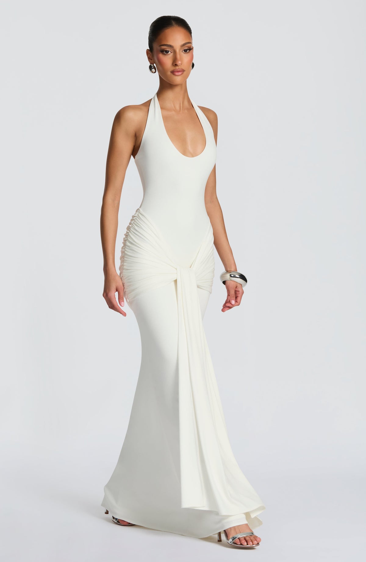 Carlota™ - Vestido de Gala Marfil en Jersey de Lujo
