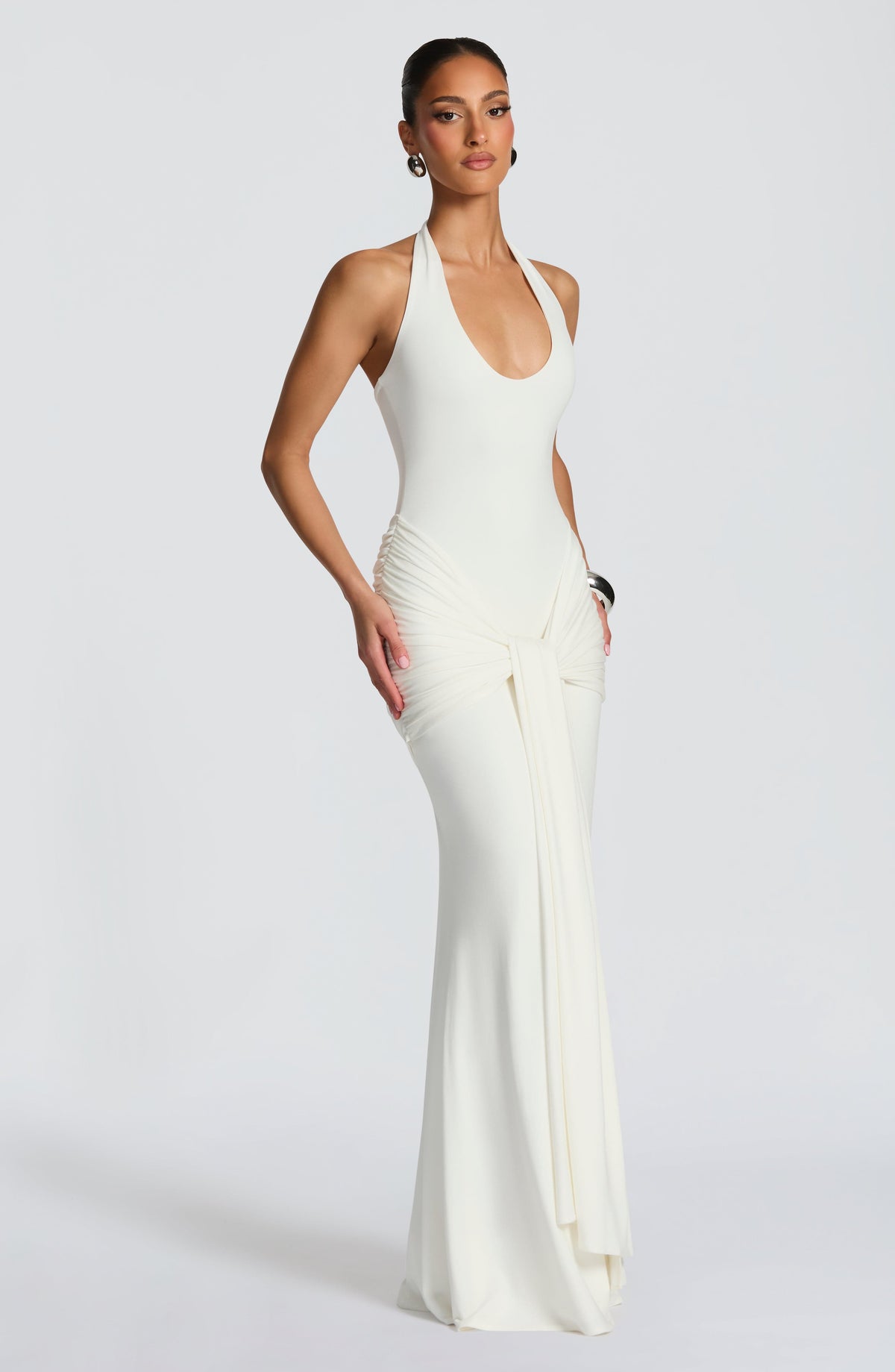 Carlota™ - Vestido de Gala Marfil en Jersey de Lujo