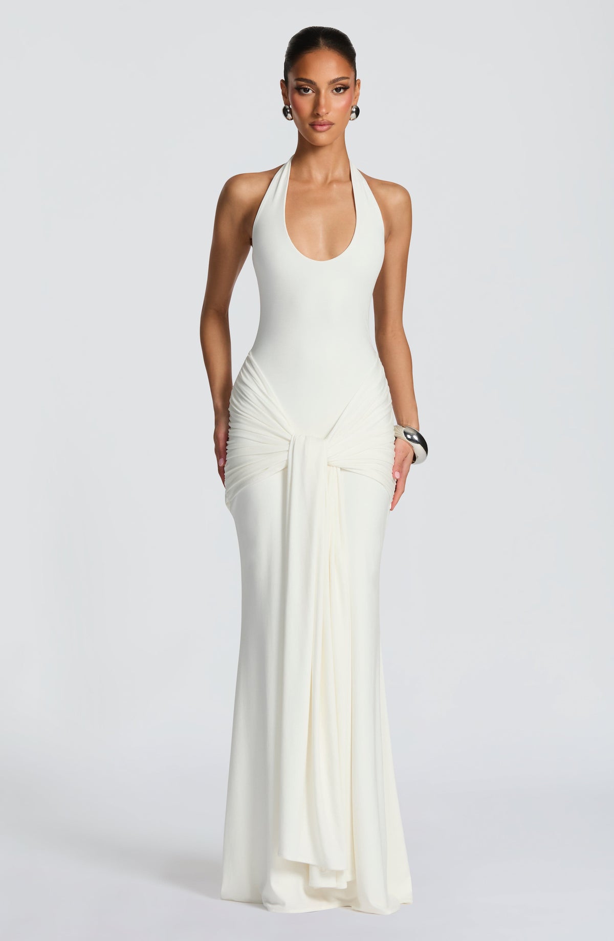 Carlota™ - Vestido de Gala Marfil en Jersey de Lujo